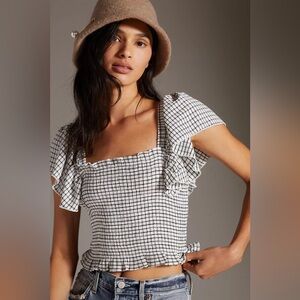 Anthropologie Maeve Crinkle Gingham Smocked Top - Small